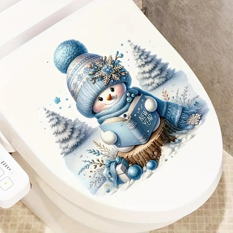 DIDOSOFT Cute Christmas Snowman Toilet Cover Sticker Decals,Fish Bird Flower Leaf Waterproof Toilet Lid Tank Seat Decals Cistern Self-Adhesive Bathroom Wall Sticker - Image 2
